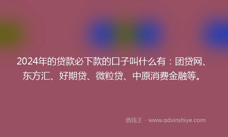 2024年的贷款必下款的口子叫什么有：团贷网、东方汇、好期贷、微粒贷、中原消费金融等。