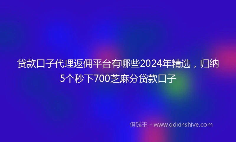 贷款口子代理返佣平台有哪些2024年精选，归纳5个秒下700芝麻分贷款口子
