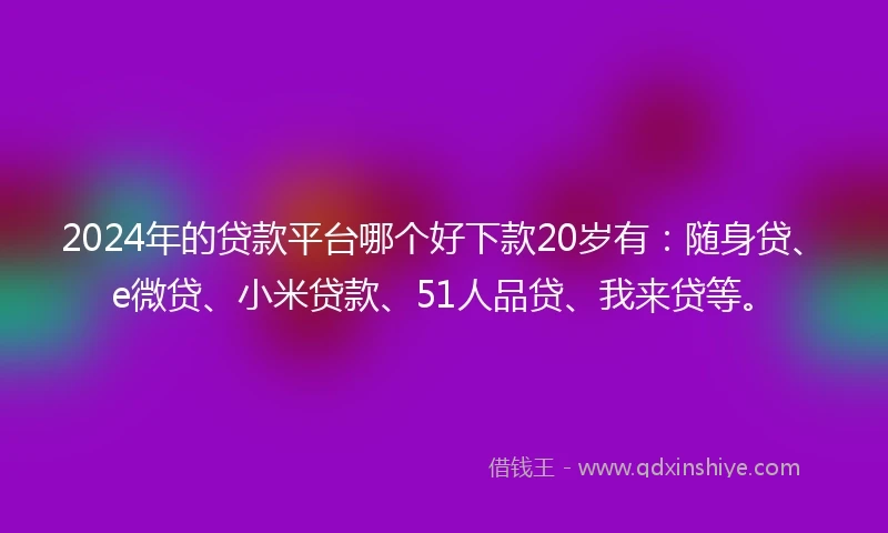 2024年的贷款平台哪个好下款20岁有：随身贷、e微贷、小米贷款、51人品贷、我来贷等。