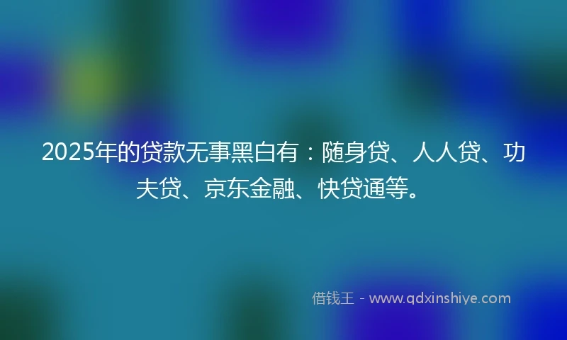 2025年的贷款无事黑白有：随身贷、人人贷、功夫贷、京东金融、快贷通等。