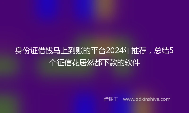 身份证借钱马上到账的平台2024年推荐，总结5个征信花居然都下款的软件
