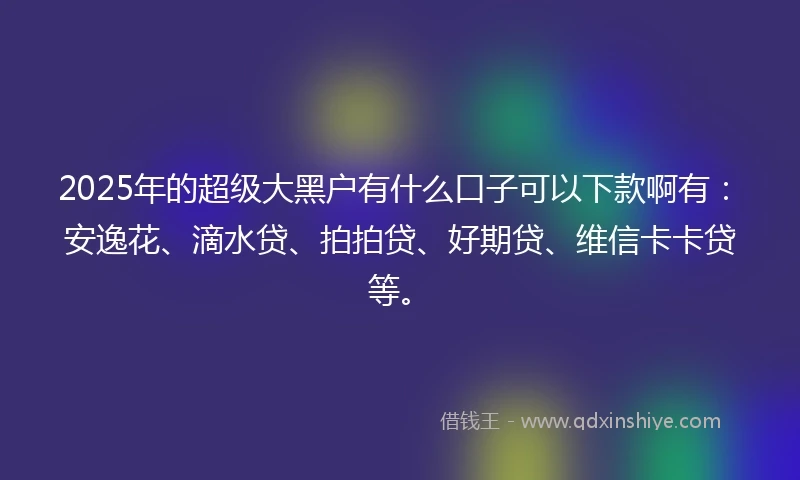 2025年的超级大黑户有什么口子可以下款啊有：安逸花、滴水贷、拍拍贷、好期贷、维信卡卡贷等。