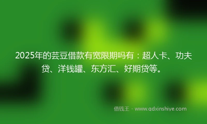 2025年的芸豆借款有宽限期吗有：超人卡、功夫贷、洋钱罐、东方汇、好期贷等。