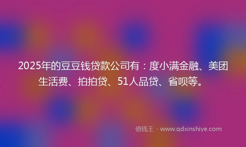 2025年的豆豆钱贷款公司有：度小满金融、美团生活费、拍拍贷、51人品贷、省呗等。