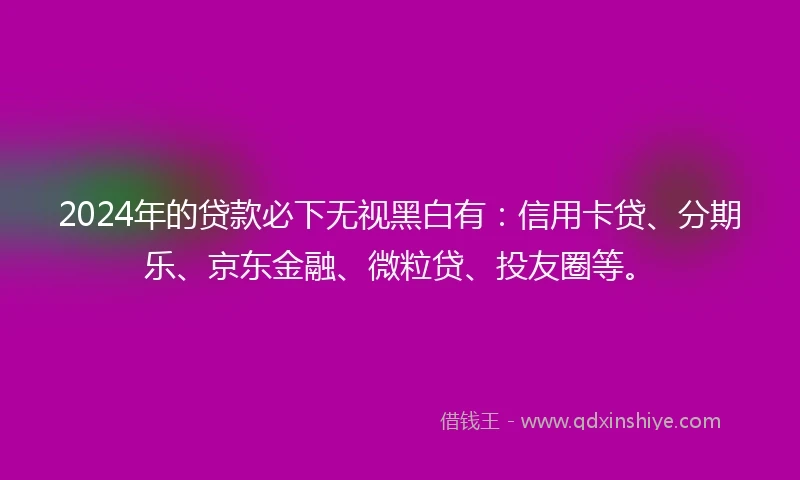 2024年的贷款必下无视黑白有：信用卡贷、分期乐、京东金融、微粒贷、投友圈等。