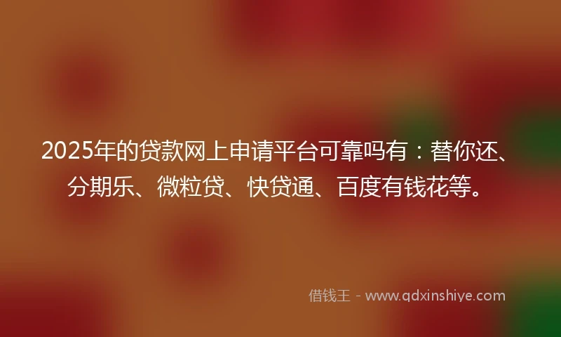 2025年的贷款网上申请平台可靠吗有：替你还、分期乐、微粒贷、快贷通、百度有钱花等。