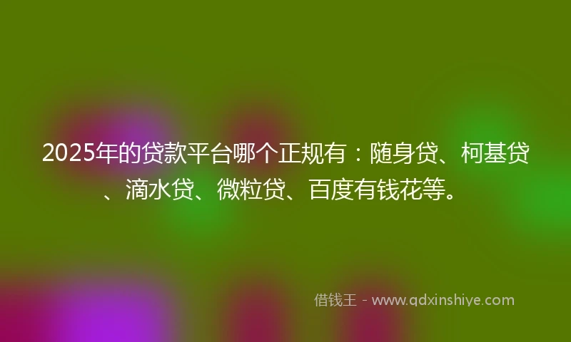 2025年的贷款平台哪个正规有：随身贷、柯基贷、滴水贷、微粒贷、百度有钱花等。
