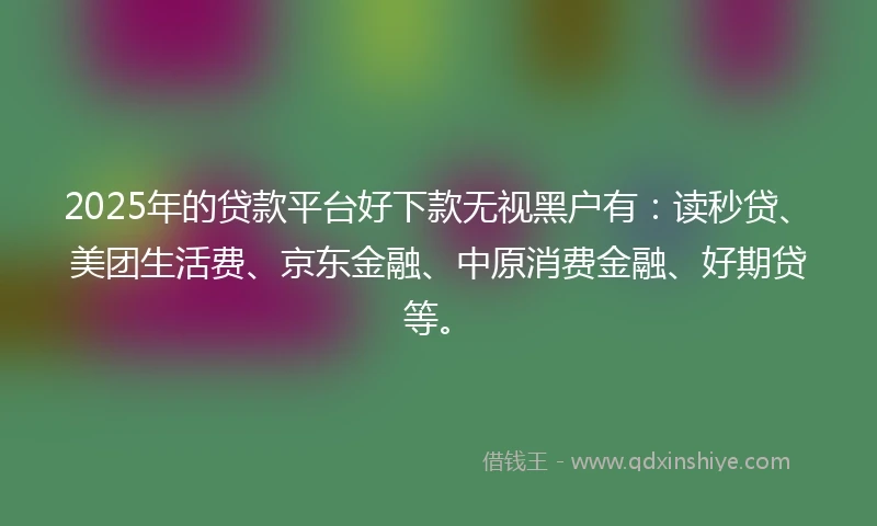 2025年的贷款平台好下款无视黑户有：读秒贷、美团生活费、京东金融、中原消费金融、好期贷等。
