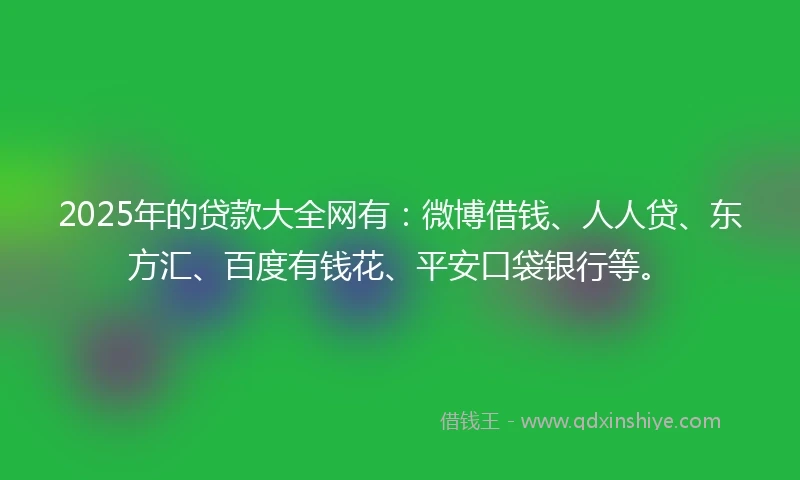 2025年的贷款大全网有：微博借钱、人人贷、东方汇、百度有钱花、平安口袋银行等。
