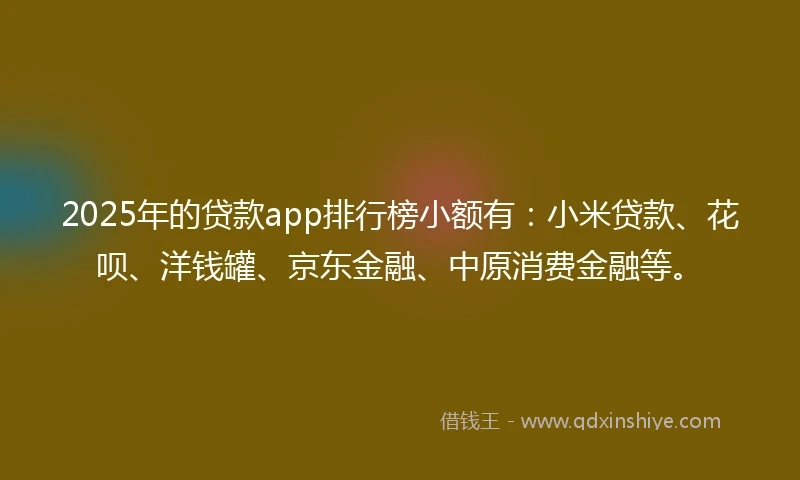 2025年的贷款app排行榜小额有：小米贷款、花呗、洋钱罐、京东金融、中原消费金融等。