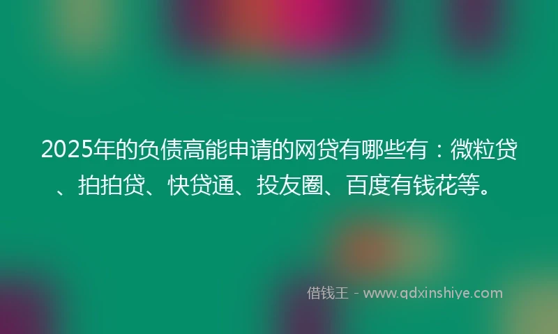 2025年的负债高能申请的网贷有哪些有：微粒贷、拍拍贷、快贷通、投友圈、百度有钱花等。