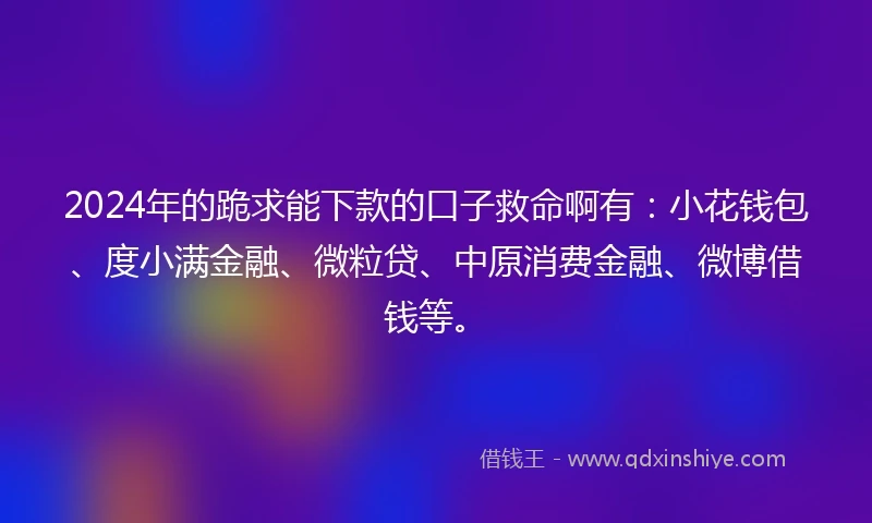 2024年的跪求能下款的口子救命啊有：小花钱包、度小满金融、微粒贷、中原消费金融、微博借钱等。