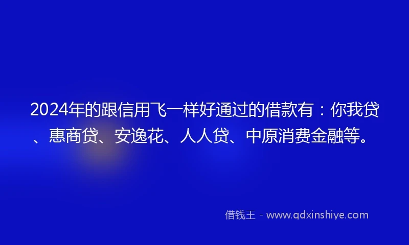 2024年的跟信用飞一样好通过的借款有：你我贷、惠商贷、安逸花、人人贷、中原消费金融等。