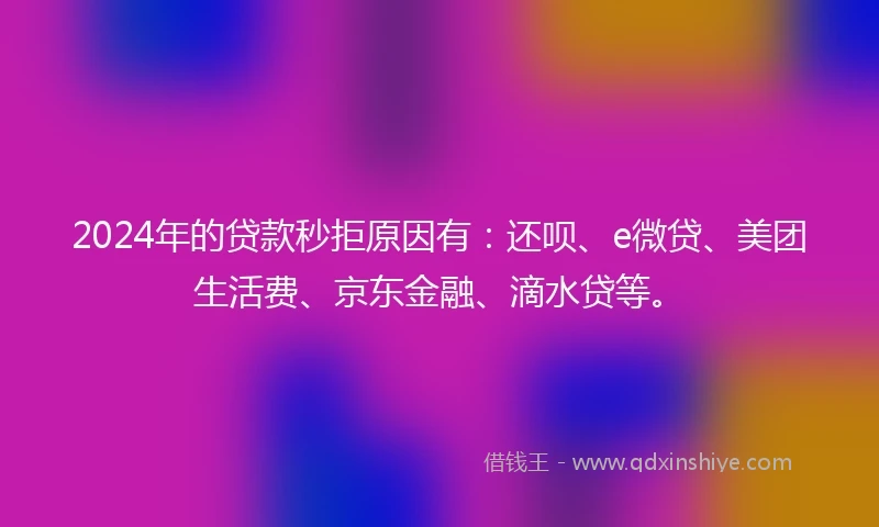 2024年的贷款秒拒原因有：还呗、e微贷、美团生活费、京东金融、滴水贷等。