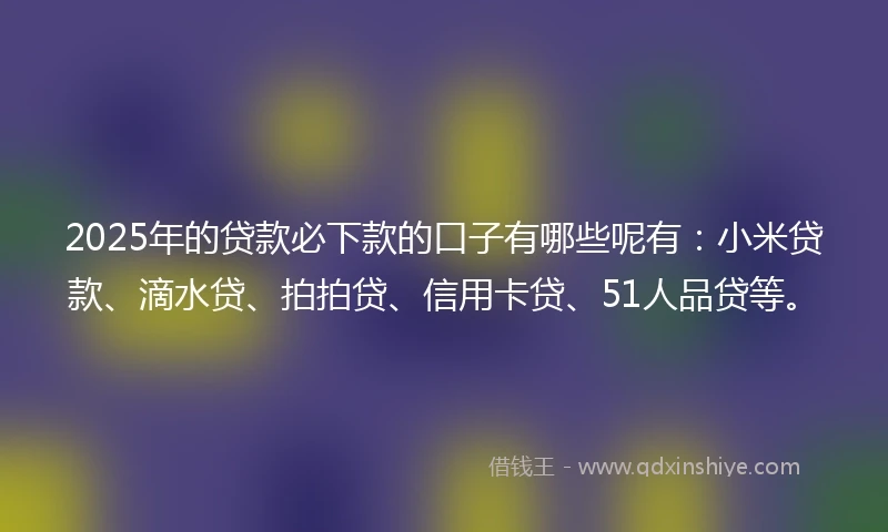 2025年的贷款必下款的口子有哪些呢有：小米贷款、滴水贷、拍拍贷、信用卡贷、51人品贷等。