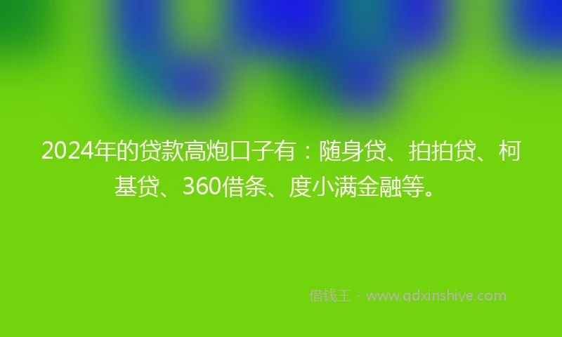 2024年的贷款高炮口子有：随身贷、拍拍贷、柯基贷、360借条、度小满金融等。