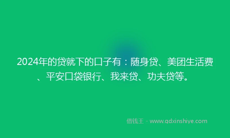2024年的贷就下的口子有：随身贷、美团生活费、平安口袋银行、我来贷、功夫贷等。