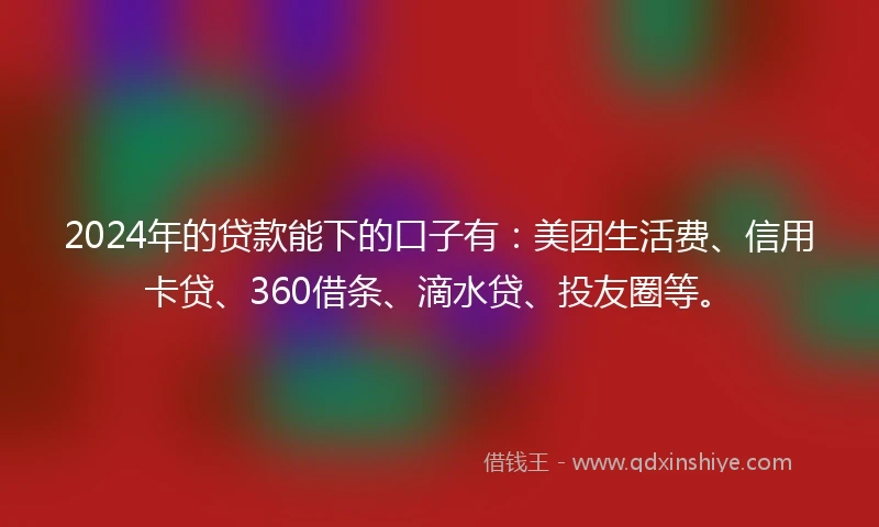 2024年的贷款能下的口子有：美团生活费、信用卡贷、360借条、滴水贷、投友圈等。