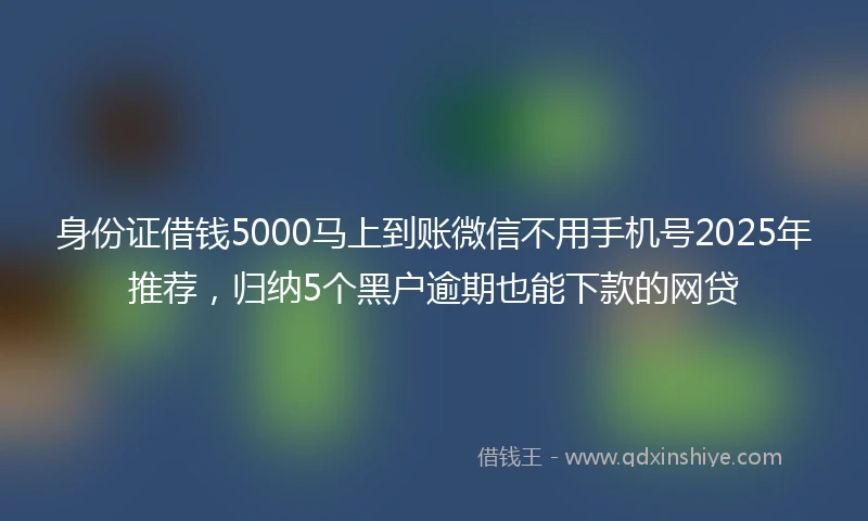 身份证借钱5000马上到账微信不用手机号2025年推荐，归纳5个黑户逾期也能下款的网贷