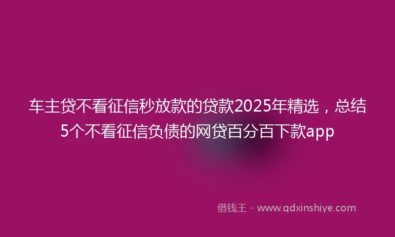 车主贷不看征信秒放款的贷款2025年精选，总结5个不看征信负债的网贷百分百下款app