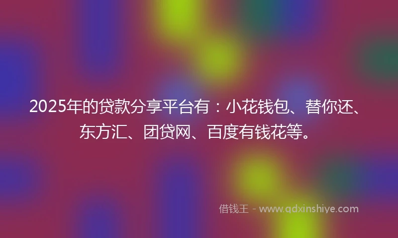 2025年的贷款分享平台有：小花钱包、替你还、东方汇、团贷网、百度有钱花等。