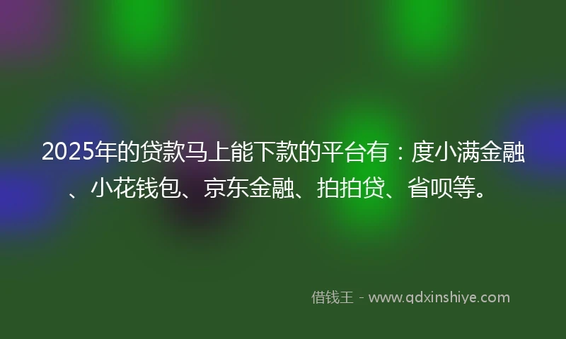 2025年的贷款马上能下款的平台有：度小满金融、小花钱包、京东金融、拍拍贷、省呗等。