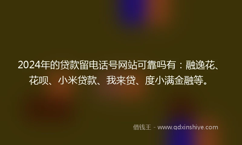 2024年的贷款留电话号网站可靠吗有：融逸花、花呗、小米贷款、我来贷、度小满金融等。