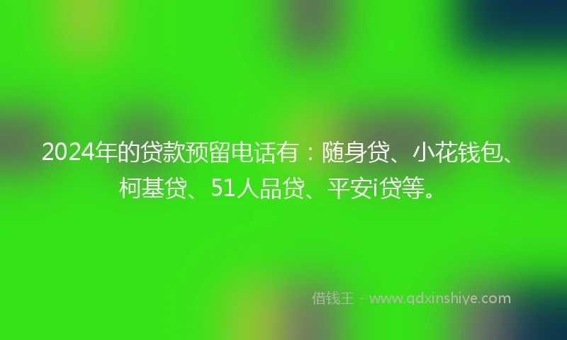 2024年的贷款预留电话有：随身贷、小花钱包、柯基贷、51人品贷、平安i贷等。