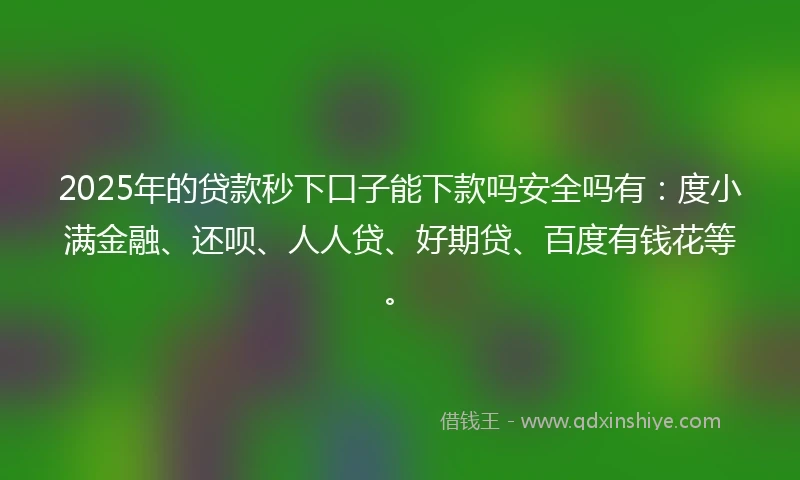 2025年的贷款秒下口子能下款吗安全吗有：度小满金融、还呗、人人贷、好期贷、百度有钱花等。