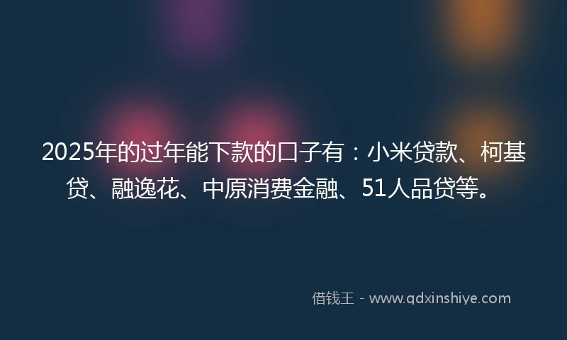 2025年的过年能下款的口子有：小米贷款、柯基贷、融逸花、中原消费金融、51人品贷等。