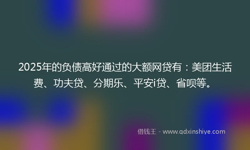 2025年的负债高好通过的大额网贷有：美团生活费、功夫贷、分期乐、平安i贷、省呗等。
