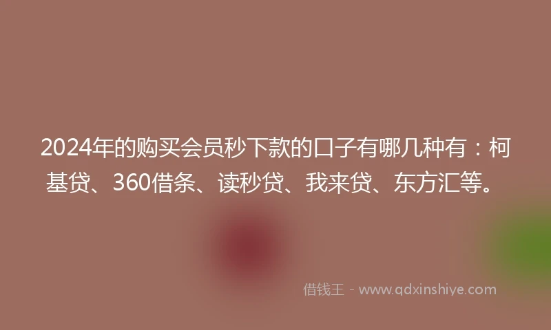 2024年的购买会员秒下款的口子有哪几种有：柯基贷、360借条、读秒贷、我来贷、东方汇等。