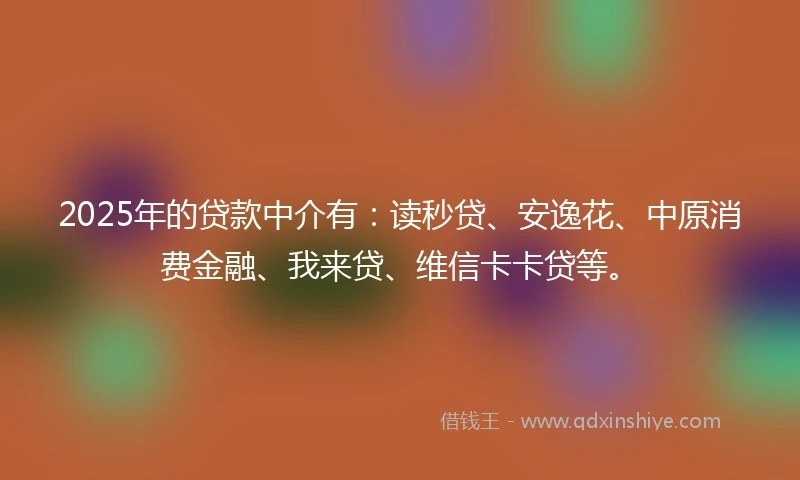 2025年的贷款中介有：读秒贷、安逸花、中原消费金融、我来贷、维信卡卡贷等。