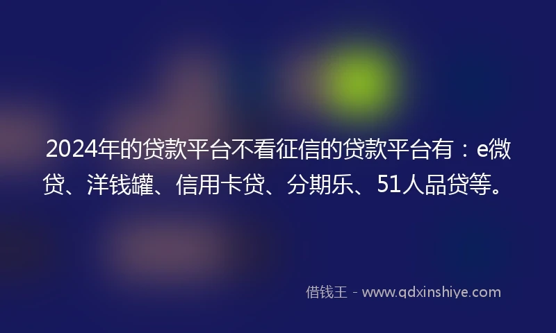 2024年的贷款平台不看征信的贷款平台有：e微贷、洋钱罐、信用卡贷、分期乐、51人品贷等。