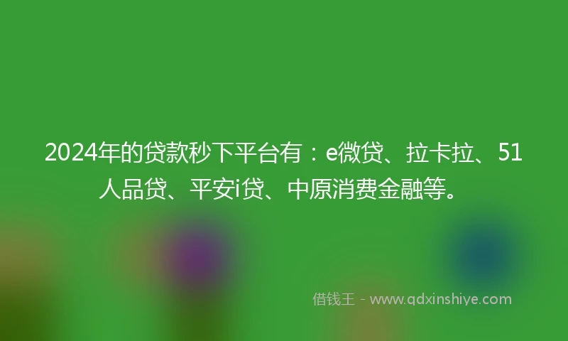 2024年的贷款秒下平台有:e微贷、拉卡拉、51人品贷、平安i贷、中原消费金融等。