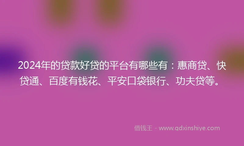 2024年的贷款好贷的平台有哪些有：惠商贷、快贷通、百度有钱花、平安口袋银行、功夫贷等。