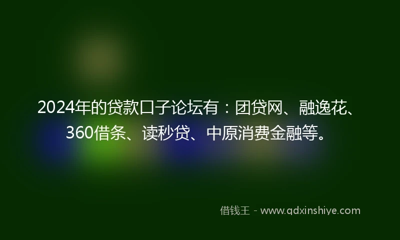 2024年的贷款口子论坛有：团贷网、融逸花、360借条、读秒贷、中原消费金融等。