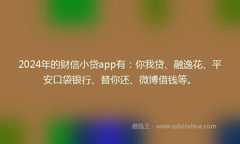 2024年的财信小贷app有：你我贷、融逸花、平安口袋银行、替你还、微博借钱等。