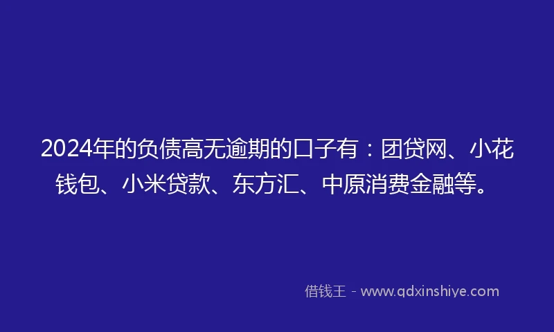 2024年的负债高无逾期的口子有：团贷网、小花钱包、小米贷款、东方汇、中原消费金融等。
