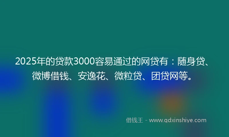 2025年的贷款3000容易通过的网贷有：随身贷、微博借钱、安逸花、微粒贷、团贷网等。