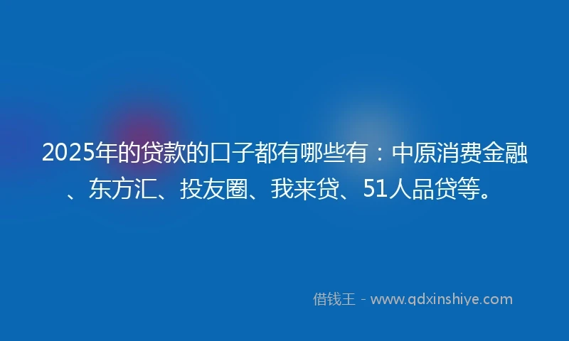 2025年的贷款的口子都有哪些有：中原消费金融、东方汇、投友圈、我来贷、51人品贷等。