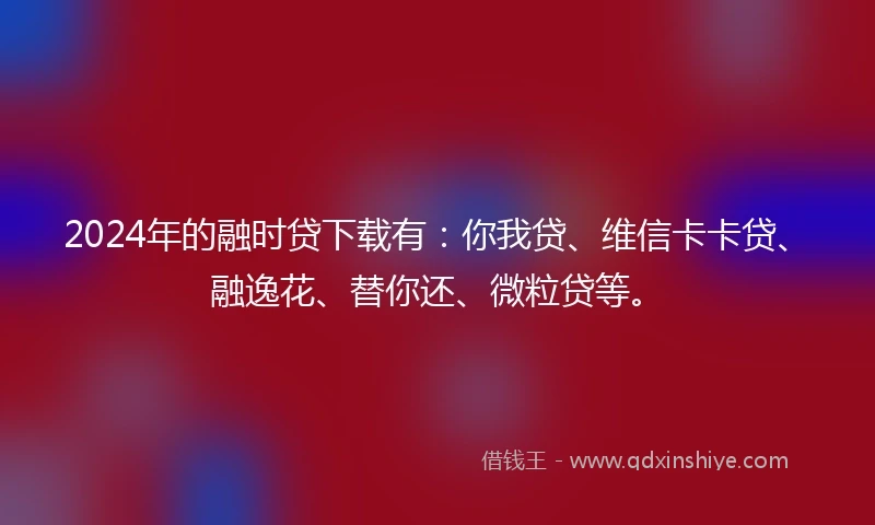 2024年的融时贷下载有：你我贷、维信卡卡贷、融逸花、替你还、微粒贷等。