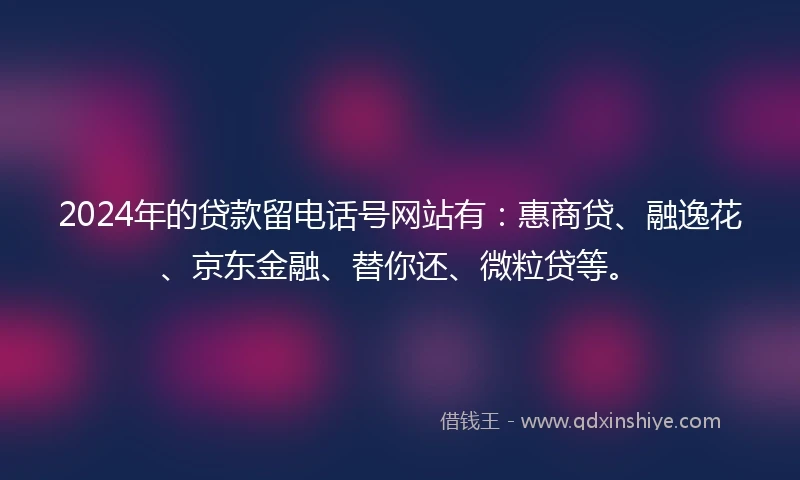2024年的贷款留电话号网站有：惠商贷、融逸花、京东金融、替你还、微粒贷等。