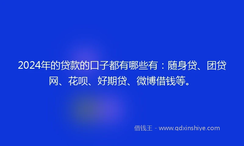 2024年的贷款的口子都有哪些有:随身贷、团贷网、花呗、好期贷、微博借钱等。
