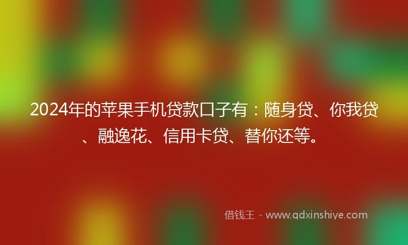 2024年的苹果手机贷款口子有：随身贷、你我贷、融逸花、信用卡贷、替你还等。