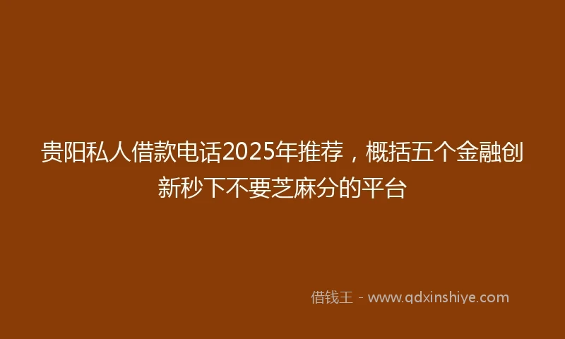 贵阳私人借款电话2025年推荐，概括五个金融创新秒下不要芝麻分的平台
