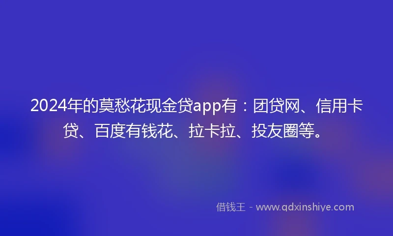 2024年的莫愁花现金贷app有：团贷网、信用卡贷、百度有钱花、拉卡拉、投友圈等。