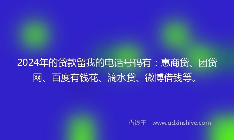 2024年的贷款留我的电话号码有：惠商贷、团贷网、百度有钱花、滴水贷、微博借钱等。