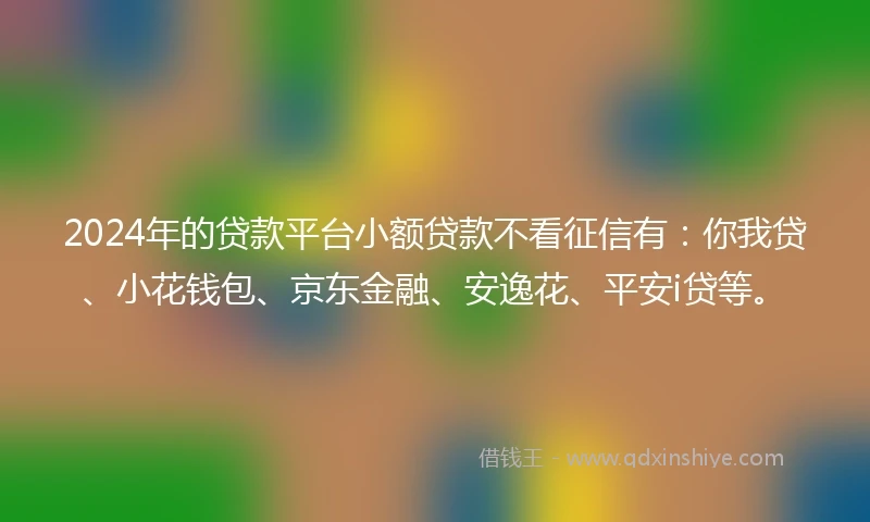 2024年的贷款平台小额贷款不看征信有：你我贷、小花钱包、京东金融、安逸花、平安i贷等。