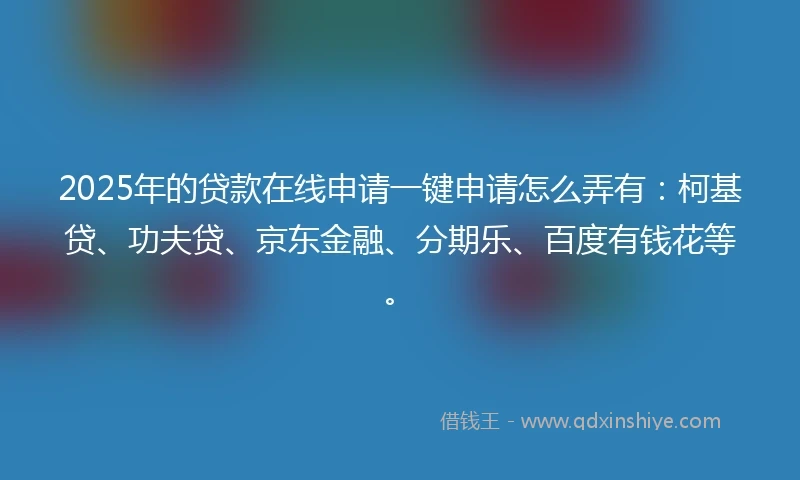 2025年的贷款在线申请一键申请怎么弄有：柯基贷、功夫贷、京东金融、分期乐、百度有钱花等。